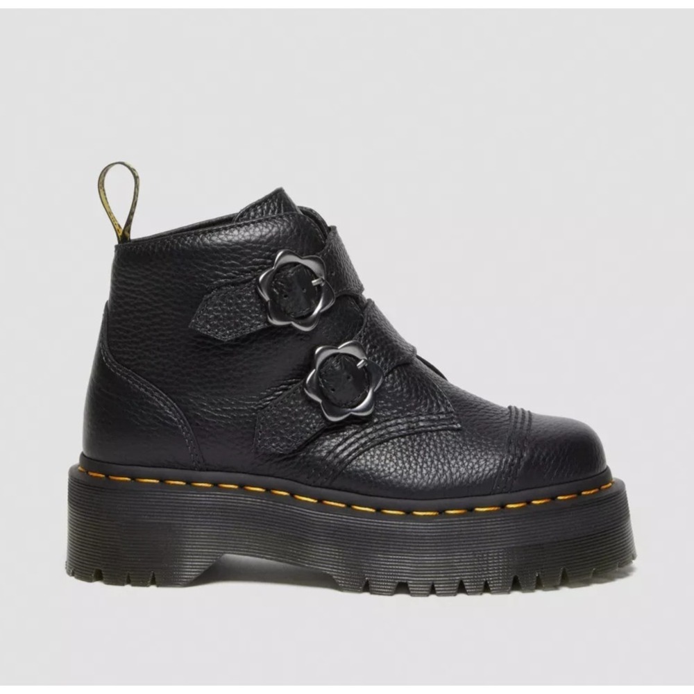 Dr. Martens Women's Sz 10 Devon Flower Buckle Leather Platform Boots Black NEW